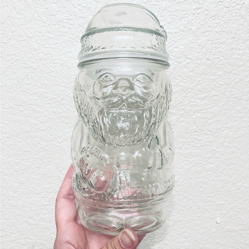 Vintage Libbey Glass Santa Candy Treat Jar Clear Canister 7.5”